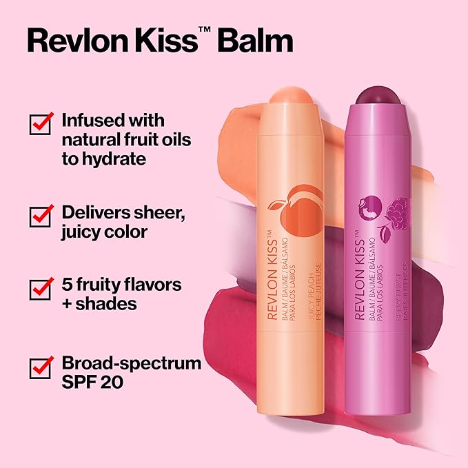 Revlon Kiss Tinted Lip Balm with SPF 20, Hydrating, Flavored, Infused with Natural Fruit Oils, 010 Tropical Coconut, 0.09 oz