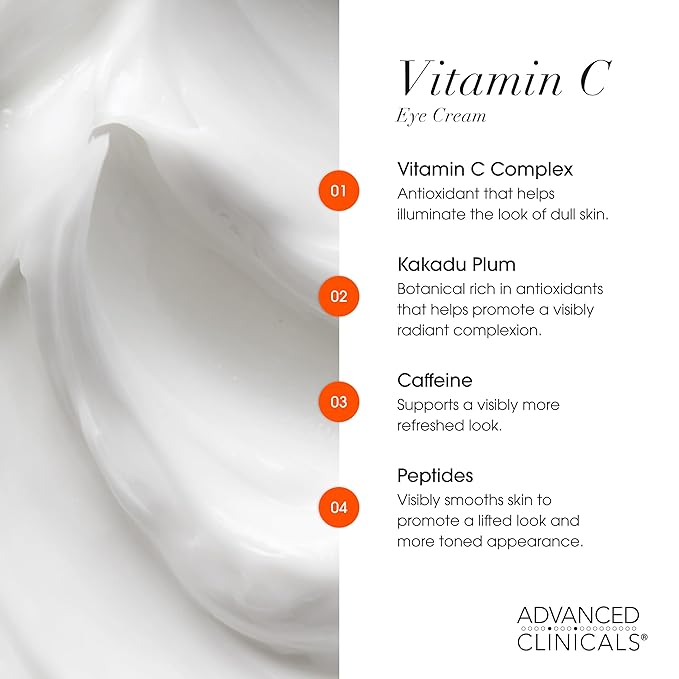 Advanced Clinicals Vitamin C + Caffeine Eye Balm Face Moisturizer | Under Eye Cream For Improving Appearance Of Dark Circles, Puffiness, Bags Under Eyes, & Look Of Dark Spots, 1 Fl Oz