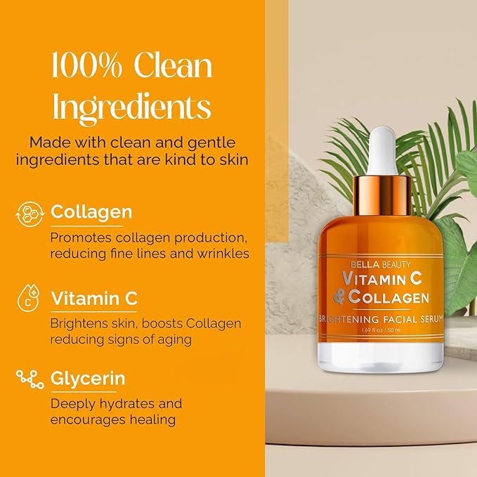 Bella Beauty Vitamin C Serum with Collagen - Reduces Dark Spots, Brightens Skin & Anti-Aging - Dermatologist Tested, Cruelty-Free Korean Skin Care for All Skin Types - 1.69 Fl. Oz (2 Pack)
