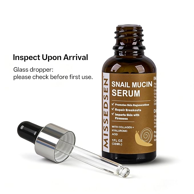 Snail Mucin Serum for Face with Collagen & Hyaluronic Acid,Smoothes Wrinkles,Improves Elasticity,Firms Skin 1 Oz Daily Use