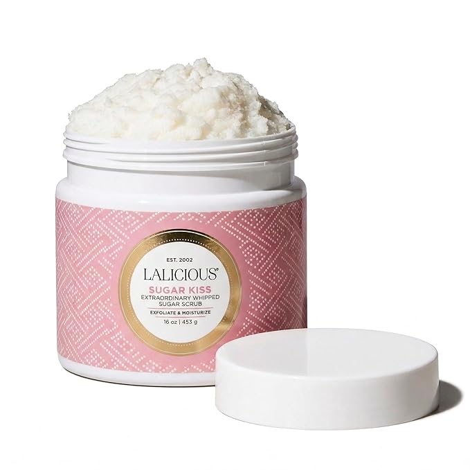 LALICIOUS Sugar Kiss® Extraordinary Whipped Sugar Scrub for Body, Moisturizing Body Exfoliator with Coconut Oil & Honey for Radiant Skin, Shave after rinsing, No Parabens - Large 16oz