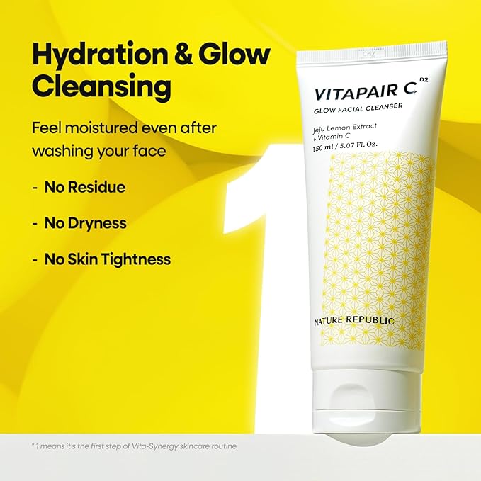 Nature Republic Vitapair C Glow Facial Cleanser 2 Pack | Mild Vitamin Face Wash, Hydrating, Refreshes Skin, Gentle Natural Cleanser, Daily Makeup Remover, Nighttime Foaming