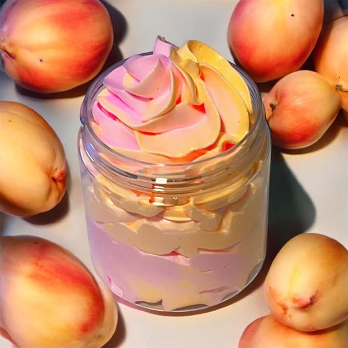Whipped Body Butter, Peach & Mango Scented Body Moisturizer 4oz; Mango Butter and Shea Butter for Sensitive, Dry Skin, Non-Greasy, Soft & Creamy, Natural Skincare – Vegan