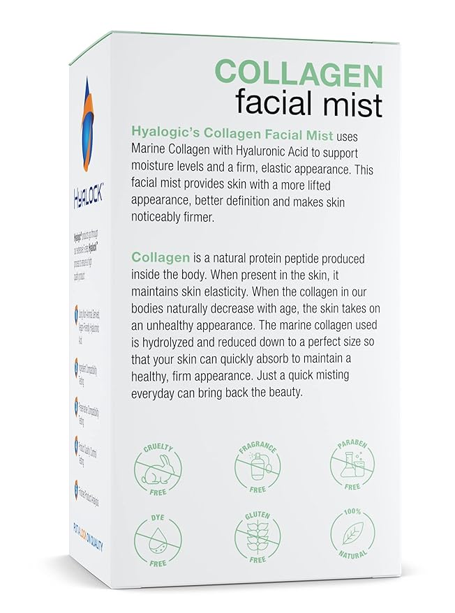 Hyaluronic Acid Collagen Facial Mist—Moisturizer Spray, Non-greasy Hydrating Primer & Makeup Setting Spray – Dye, Fragrance, & Cruelty-Free (2 oz)