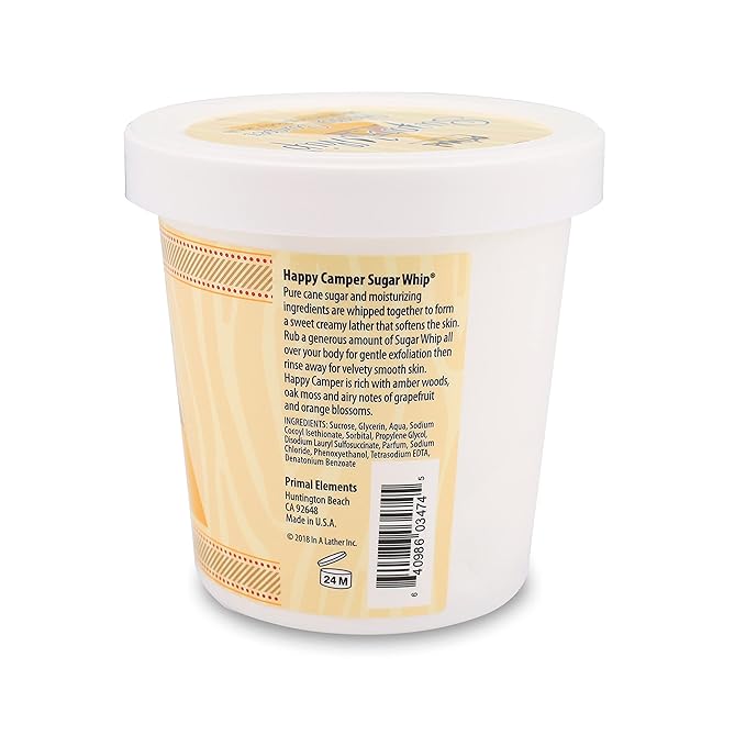Primal Elements Sugar Scrub, Exfoliating Sugar Whip, Body Cleanser and Moisturizer, Happy Camper, 10-Ounce Package