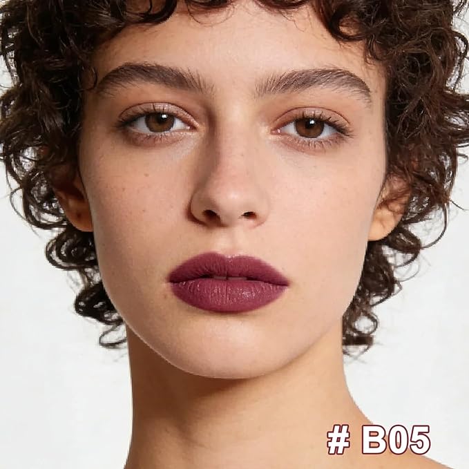 Matte Lipstick Lip Crayon, Berry Wine Long Lasting Lip Stick, Waterproof Velvet Lip Liner Pencil for Women, 24 Hour Neutral Lipstick, B05