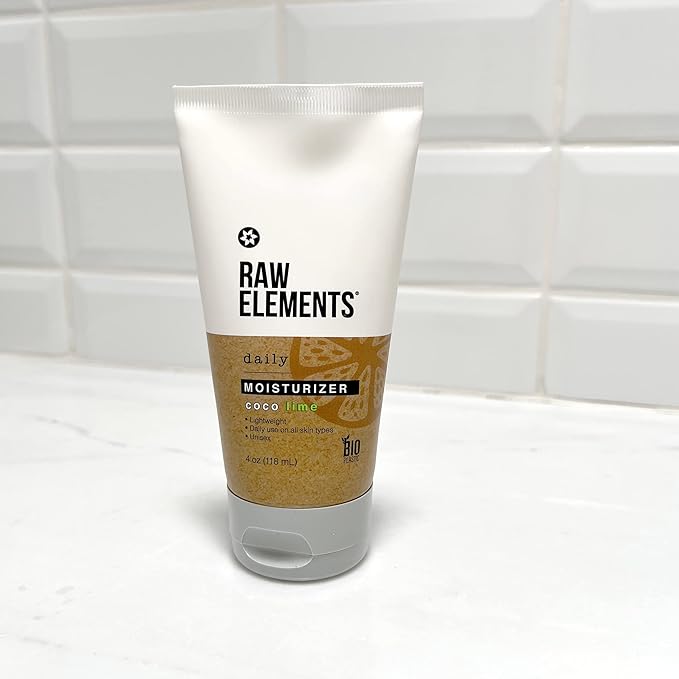 Raw Elements Daily Moisturizing Lotion Coco Lime - Organic Non Toxic Body Lotion, Cocoa Butter, Vitamin E, Reef-Safe, Water Resistant, Bio-Resin Tube, 4.0 oz