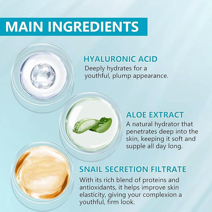 2.3% Hyaluronic Acid Serum for Face with 1% Snail Secretion Filtrate Deep Moisturizing Anti-Aging Anti-Wrinkle (3Pack-Each 15g)