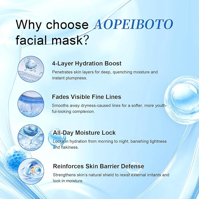 Hyaluronic Acid Face Mask for Skin Hydrating Seekers: 4-Layer Hydrating Banishing Tightness - Instantly Replenish Skin Moisture and Fade Fine Lines Caused By Dryness
