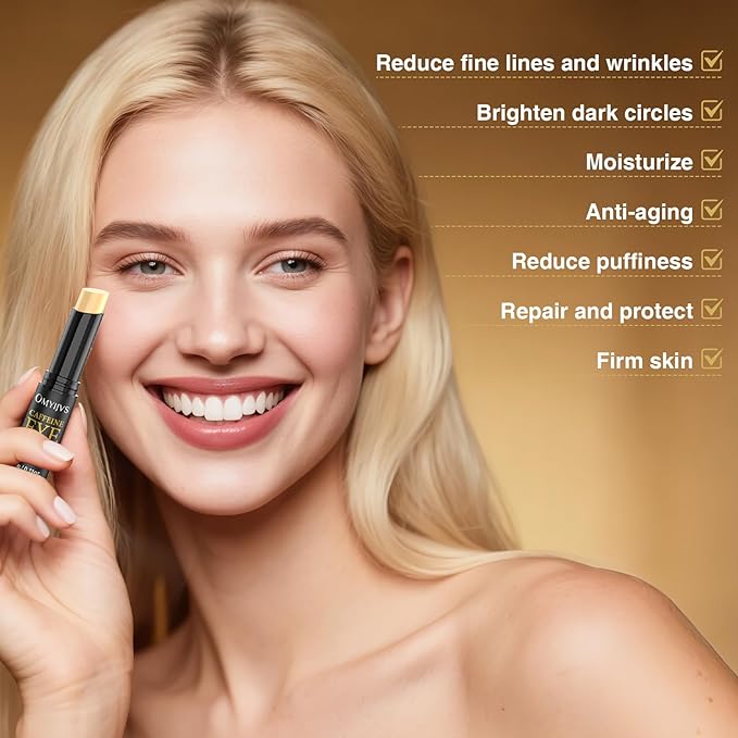 Caffeine Eye Cream Stick: Energizing & Hydrating Under Eye Balm for Anti-Aging Dark Circles Puffiness & Bags Wrinkles - Gentle Under Eye Cream for Sensitive Skin, Smooths Fine Lines