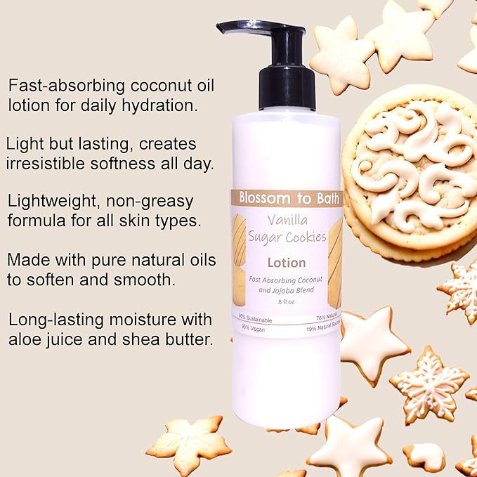 Blossom to Bath Vanilla Sugar Cookies Lotion (8 Ounce) - Signature Fragrance - Absorbs Quickly with a Mouth Watering Bakery Scent