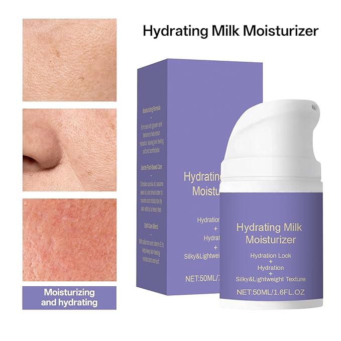 Hydrating Milk Moisturizing Cream, Moisturizer Face Cream, Deep Moisturizing, Silky Light and Non-Greasy, Vegan Plant Formula, Suitable for All Skin Types, 50ml