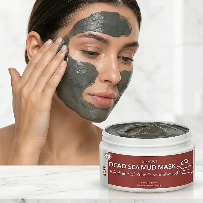 INNATUS Dead Sea Mud Mask with Rose Oil – 4oz Detoxifying & Purifying Face Mask – Infused with Natural Oils for Acne Control & Skin Hydration