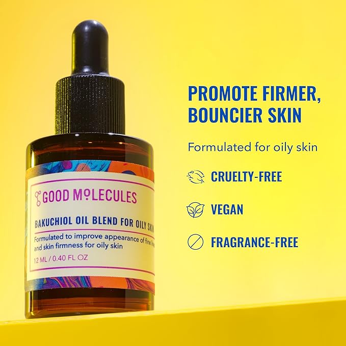 Good Molecules Bakuchiol Oil for Oily Skin - Ultra Hydrating Retinol Alternative Face Oil with Rosehip Oil - Anti-Aging Collagen Boosting Facial Oil - Lightweight Non-Comedogenic Vegan | 1 fl oz