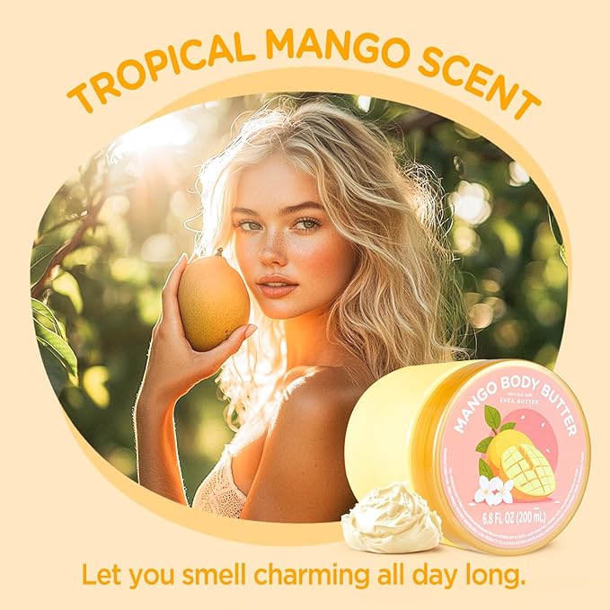 Mango Body Butter, Mango Shea Butter for Dry Skin, Womens and Mens Body Care, Natural Shea Butter for Deep Moisturizing and Hydrating