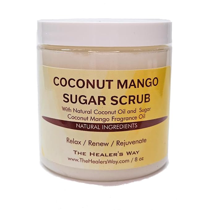 Coconut Mango Sugar Scrub, Moisturizing and Exfoliating, Natural Ingredients of Coconut Oil, Sugar Intoxicating Scent (8oz, Coconut Mango Sugar Scrub)