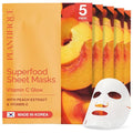PLANTIFIQUE Korean Sheet Mask, 5 Pack - Glowing & Hydrating Face Masks with Peach Extract, Vitamin C & Hyaluronic Acid - Mascarillas Faciales