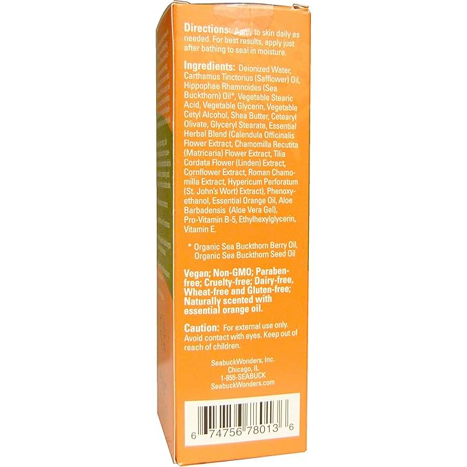 SeabuckWonders Organic Sea Buckthorn Body Lotion, Moisturizing Body Cream with Omega 3,6,7,9, Protects, Soothes Sensitive, Dry Skin, For All Skin Types, 6 Fl Oz