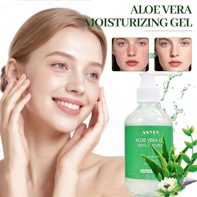 Aloe Vera Gel 300 ml – 100% Natural Pure Aloe Vera for Face Body Hair, Soothing and Nourishing Moisturising Aloe Cream for Dry Skin, Sunburn, Acne, After Sun Lotion