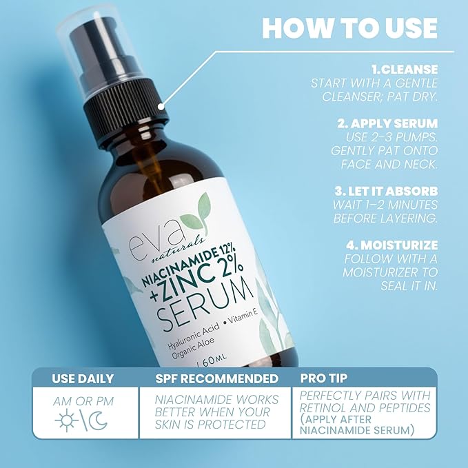 Niacinamide 12% Serum for Face w/Zinc & Hyaluronic Acid – Vitamin B3 & E Pore Minimizer for Dark Spot Corrector, Even Skin Tone, Oil Control, Brightening & Hydrating for Women, 2 Fl Oz