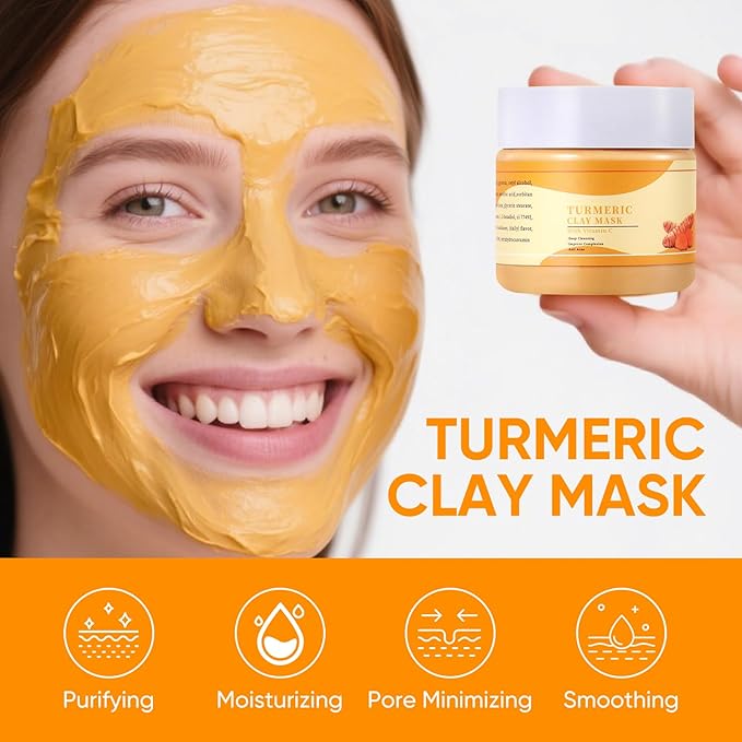 Clay Mud Face Mask for Women,Turmeric VC Dead Sea Mud Facial Mask Skincare,Deeping Cleansing,Oil Control,Hydrating Face Cleaning Clay Masks for All Skin Types (4.2OZ)
