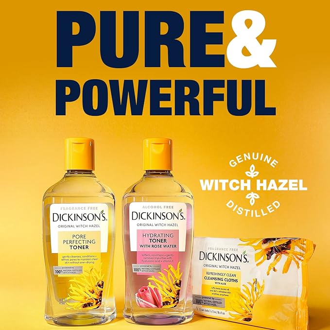 Dickinson's Original Witch Hazel Refreshingly Clean Cleansing Cloths with Aloe | 100% Natural Distilled Witch Hazel | Cleanses & Refreshes Skin | Extra-Large Cloths | Pack of 1 | 25 Cloths per Pack
