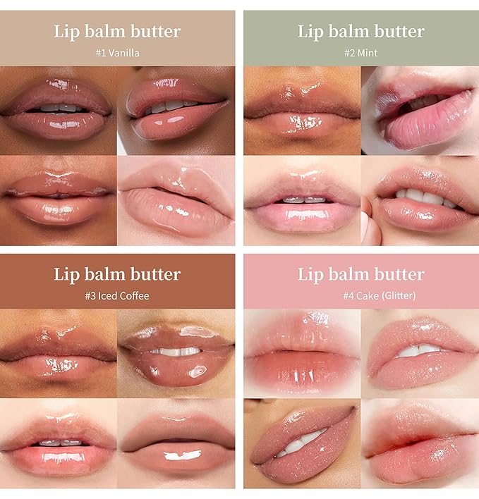 Lip Glowy Balm Butter Lip Balm Moisturizing Hydrating Lip Mask Repair Moisturizer Plumps Lips Care Lip Treatment for Dry Cracked Lip, Glossy Finish, Vegan Lip Balm Chapstick, #1 Vanilla