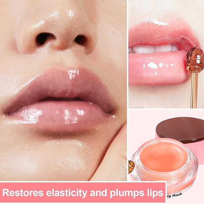 3 Pcs Bee Coconut Apple Honey Pot Lip Mask Sleeping Mask Hydrate Repair Prevent Dry Cracked Lip Exfoliator Care (Strawberry+Apple Lime)