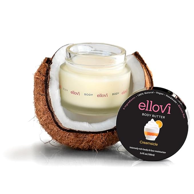 Ellovi All-Natural Body Butter - Creamsicle - Pure Enough to Eat - Made With Just 6 Vegan Ingredients - Ultra-Rich 100% Plant-Based Hydrating Moisturizer For Naturally Healthy Skin (3.4 fl. oz/100ml)