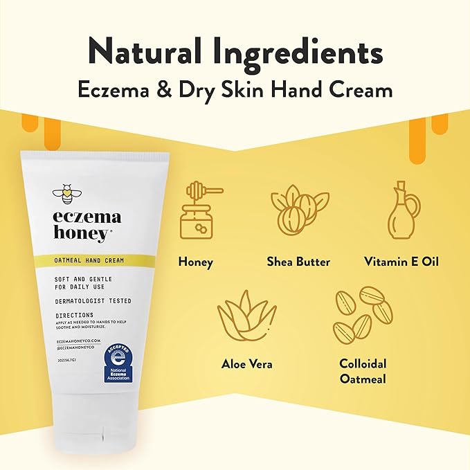 ECZEMA HONEY Oatmeal Hand Cream - Natural Hand & Body Lotion for Eczema Rash Relief - Eczema Cream for Dry, Itchy, Sensitive, & Irritable Skin (2 Oz) (Pack of 2)