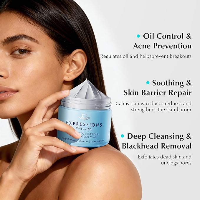 Clay Mask for Face: Deep Cleansing Pore, Dead Sea Mud Mask with Salicylic Acid, Oil-Control, Reduces Acne – for Sensitive, Oily & Acne-Prone Skin, 4.06 Oz