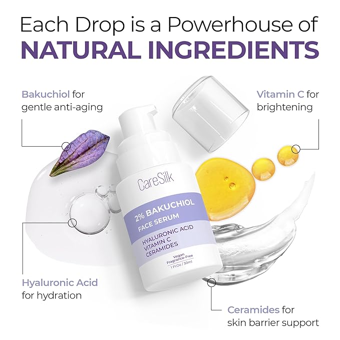 Bakuchiol Face Serum - Natural Retinol Alternative Extract - Renewal Facial Moisturizer - Vitamin C Pure Vegan Treatment - Para Las Arrugas