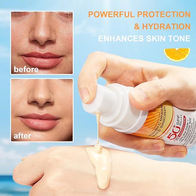 Tinted Sunscreen for Face, Hydrating Lightweight Mineral Sunscreen SPF 50+ PA+++, Non-Greasy Refreshing Tinted Moisturizer for All Skin Types, Water Resistant Travel Size Face Sunscreen, 2.11 fl oz