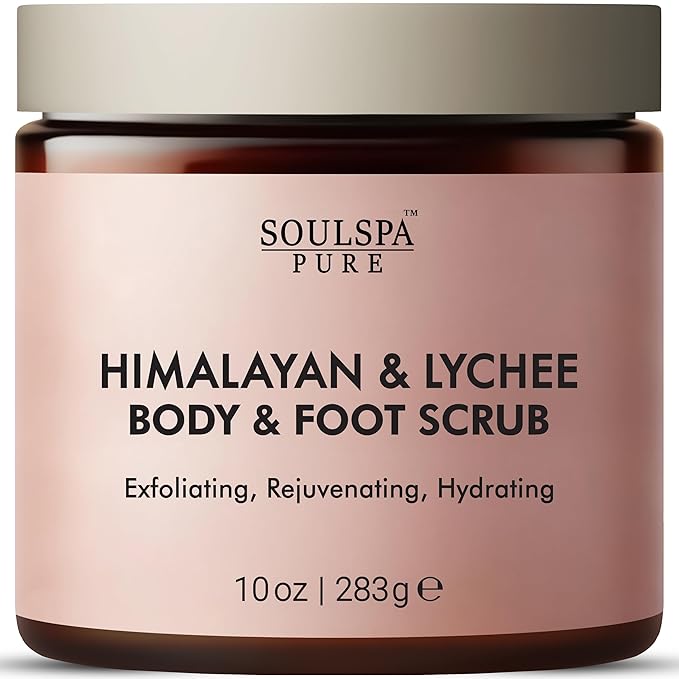 SOULSPA PURE Himalayan Foot & Body Scrub - Luxurious Himalayan Pink Salt Scrub & Mineral Rich Exfoliating Body Scrub for Refreshed and Radiant Skin, 10 oz