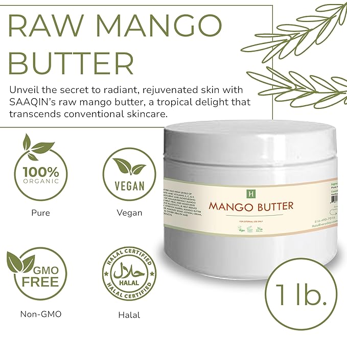 SAAQIN - Raw Mango Butter for Dry Skin & Blemishes, Age-Defying Mango Butter - Mango Body Butter for Stretch Marks, Mango Butter for Soap Making, Lotions, Skin Care Products and more, 1 Lb