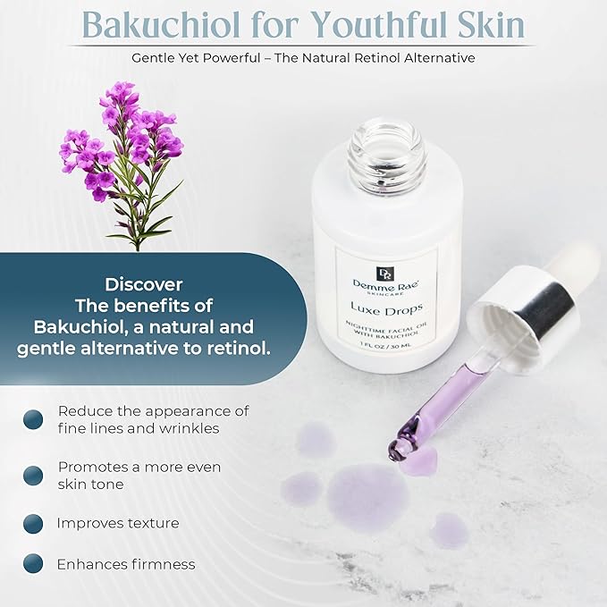 Luxe Drops Nighttime Facial Oil Moisturizer, Anti Aging Skin Care for Mature Skin with Bakuchiol Retinol Alternative, Lightweight, Silky Face Oil for Women Anti Aging