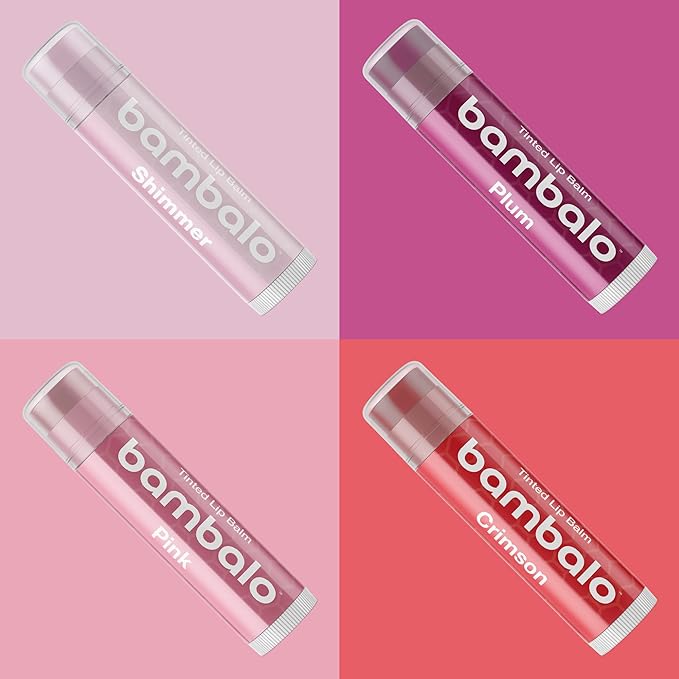 Tinted Lip Balm Variety - Bambalo 4-Pack Moisturizing Hydration Care - Assorted Shades - Natural Organic Formula - Lightweight Smooth Tint - Made in USA