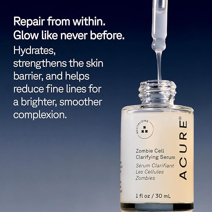 Acure Zombie Cell Clarifying Serum - Rejuvenate Face Serum with Niacinaminde & Milk Thistle, Hydrating Anti Aging Daily Treatment to Tone Skin & Boost Cell Turnover for Natural Glow - 1 fl oz
