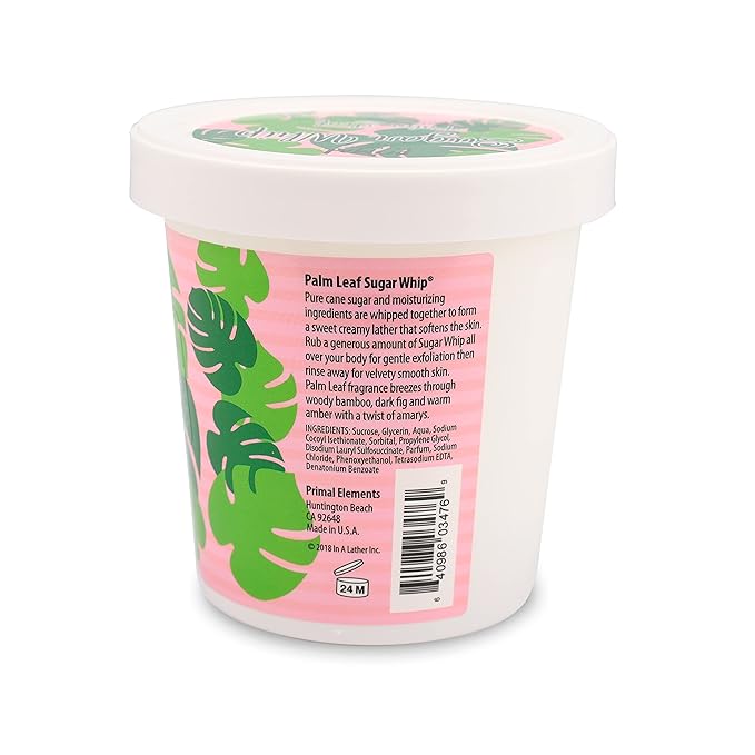Primal Elements Sugar Whip Exfoliating Scrub, Body and Face Cleanser for Silky Smooth, Moisturize All Skin Types, Palm Leaf - 10 Ounce