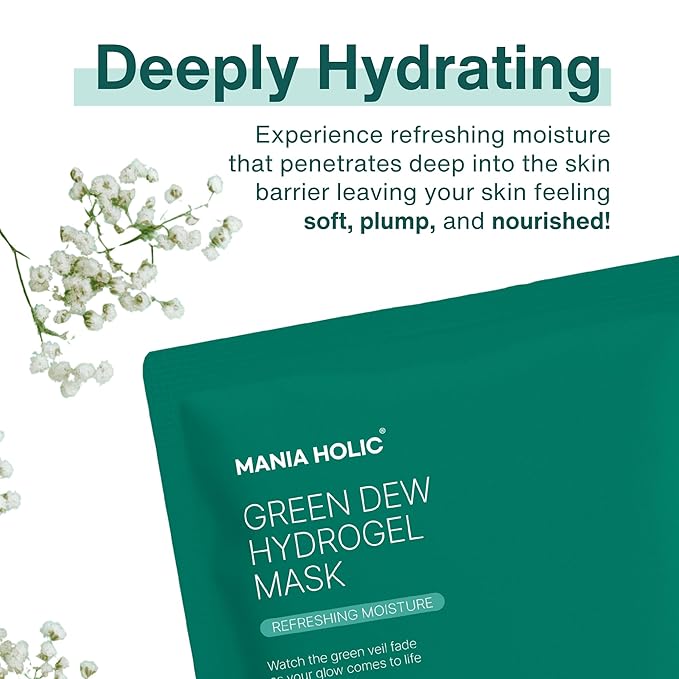 Green Dew Hydrogel Mask | Vegan Face Mask with Neem Leaf and CICA for All Skin Types, Improves Elasticity, Radiance, Hydrating, Korean Skincare, (1 sheet, 1.06 oz)