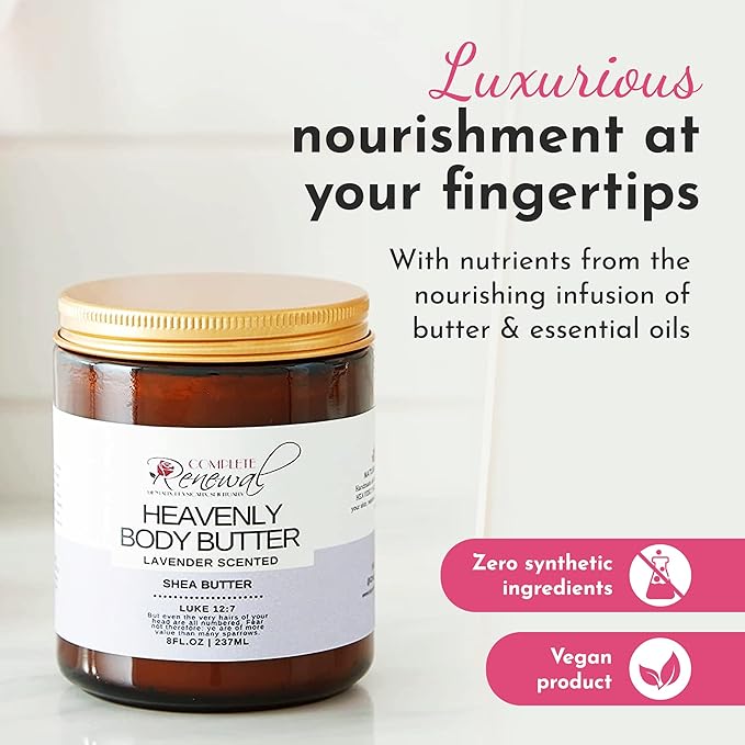 Heavenly Body Butter, Raw Shea Butter, Whipped Body Butter, Infused With Raw, Natural Butters & Essential Oils, Lavender Body Butter, 8 fl. Oz