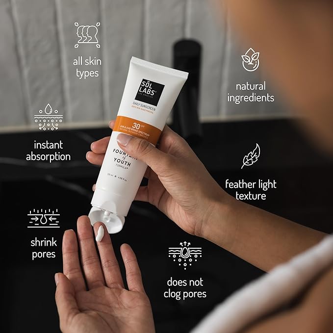 SOL LABS Mineral Sunscreen SPF 30 Face & Body - Lightweight, Hydrating Daily Moisturizer - No White Cast - Anti-Aging Formula with Niacinamide, Zinc Oxide - Reef Safe Korean Skin Care - 4oz