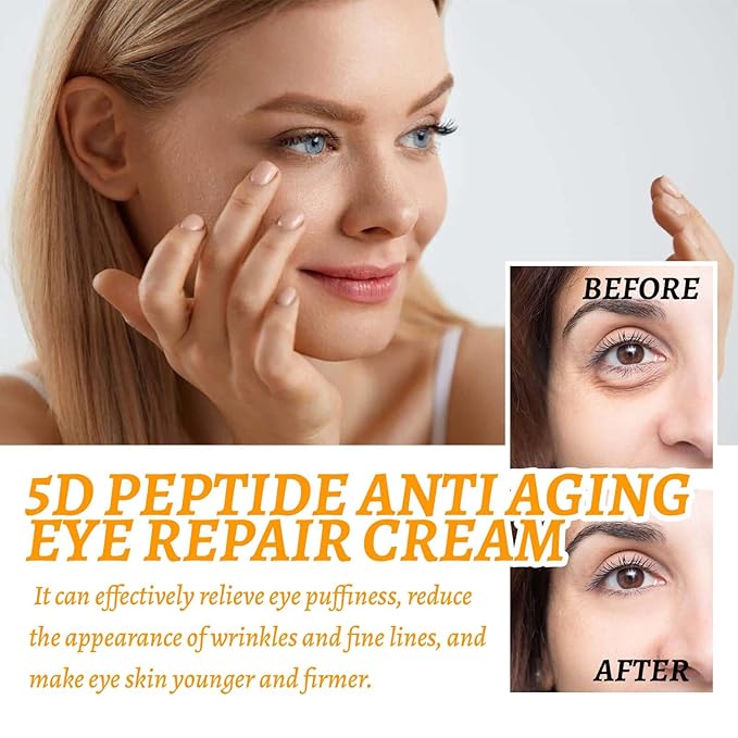 5D Peptide Eye Cream, Anti-Aging Eye Repair Cream for Dark Circles & Puffiness, Daily Wrinkle Reduction, Lightweight Under Eye Moisturizer with Vitamin E
