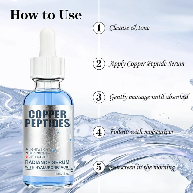 GHK-Cu Copper Peptide Facial Serum with Hyaluronic Acid, Lightweight Deep Hydration Face Serum, Smooth & Plumping Feel