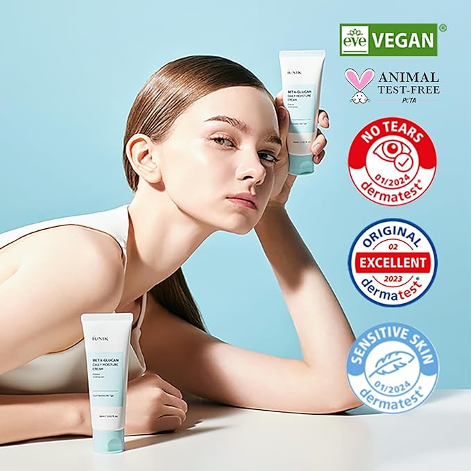 IUNIK Beta-Glucan Daily Moisture Cream – Beta-Glucan & Centella Lightweight Vegan Moisturizer for Deep Hydration & Skin Barrier Care, Korean Skincare for Dry & Sensitive Skin, 60ml / 2.02 fl oz