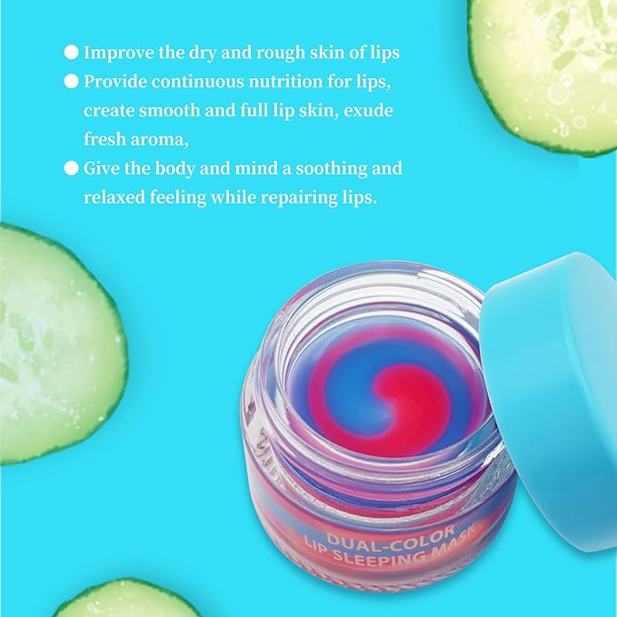 MOND'SUB Lip Sleeping Mask,Overnight Dry Damaged Lip Nourishment,Moisturizer for Plump, Smooth Lips,Hydrating Lip Balm Care with Fruit Extracts,Dual-Color Cucumber & Hyaluronic Acid