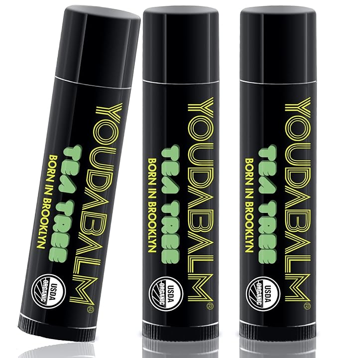 Organic Lip Balm, Tea Tree Flavor - 100% Natural Lip Moisturizer, USDA Certified - Lip Balm for Dry, Cracked Lips (3 Pack)