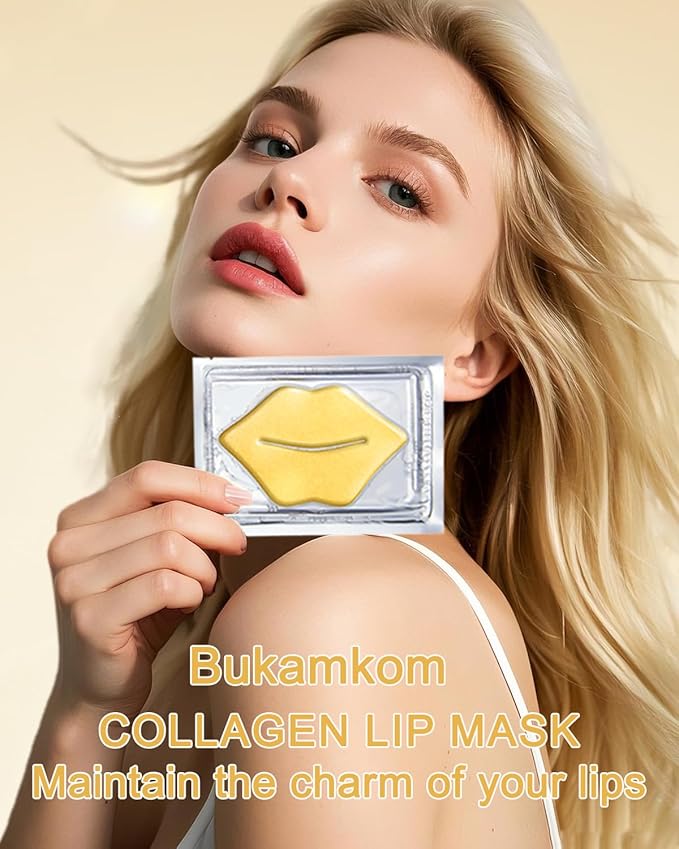 Collagen Lip Mask Patches Golden Sheets 20 Pack,24k Gold Overnight Lips Masks Moisturized Lips,Soothing & Nourishing Moisture,Anti-Aging,Bulk Lip Patches masks Individually Wrapped