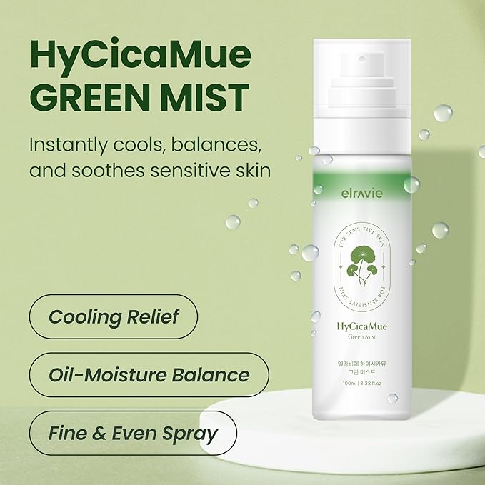 HyCicaMue Green Face Mist | Ultra-Fine Face Spray for Instant Calming & Moisturizing | Cica, Peptide, Ceramide, Hyaluronic Acid | Reduce Excess Sebum & Soothe Irritated Skin | Korean Skin Care