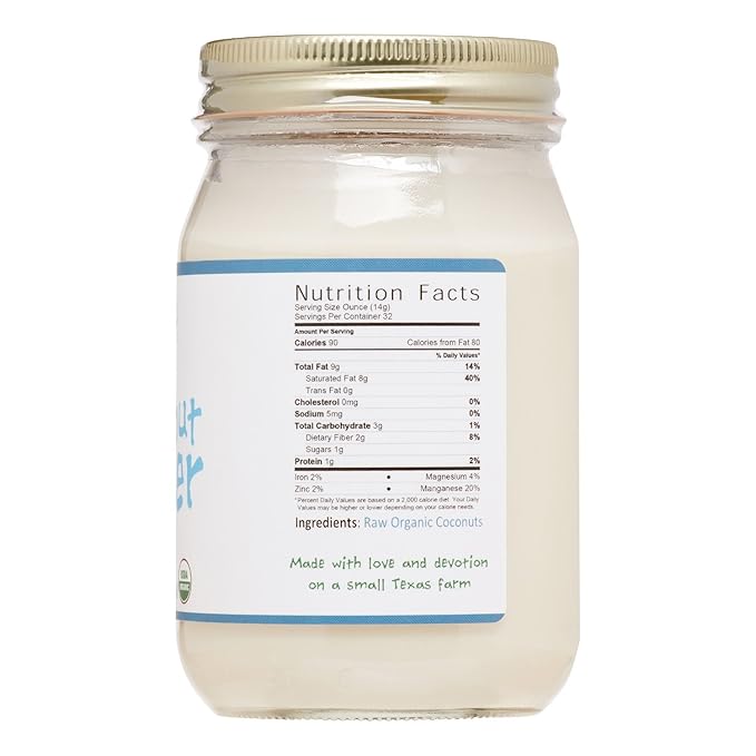 Jiva Organics RAW Organic Coconut Butter 16 Ounce Jar - Creamy, Unsalted